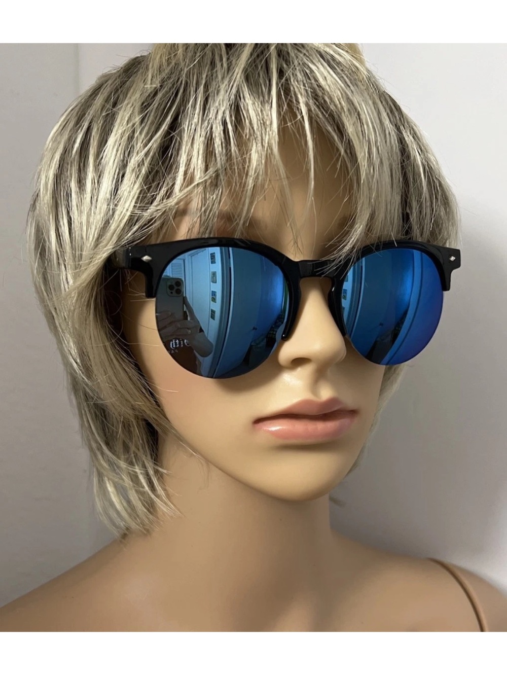 Betsey Johnson Blue Half Rimless Lenses Black Sunglasses